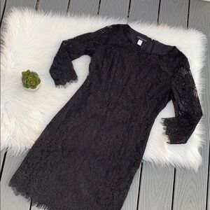 Three quarter sleeve black lace dress